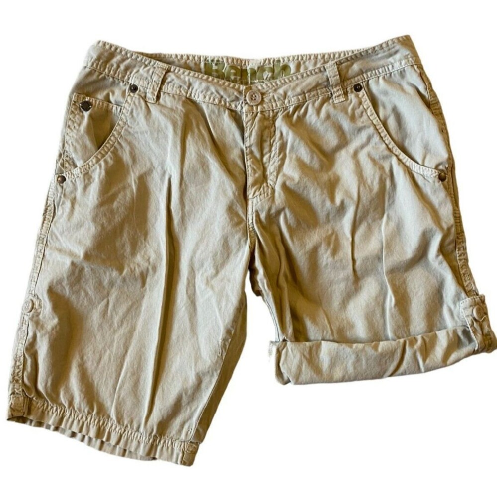 Bench Bermuda Shorts Womens 27 Beige Chino Roll Tab Adjustable 100% Cotton Small